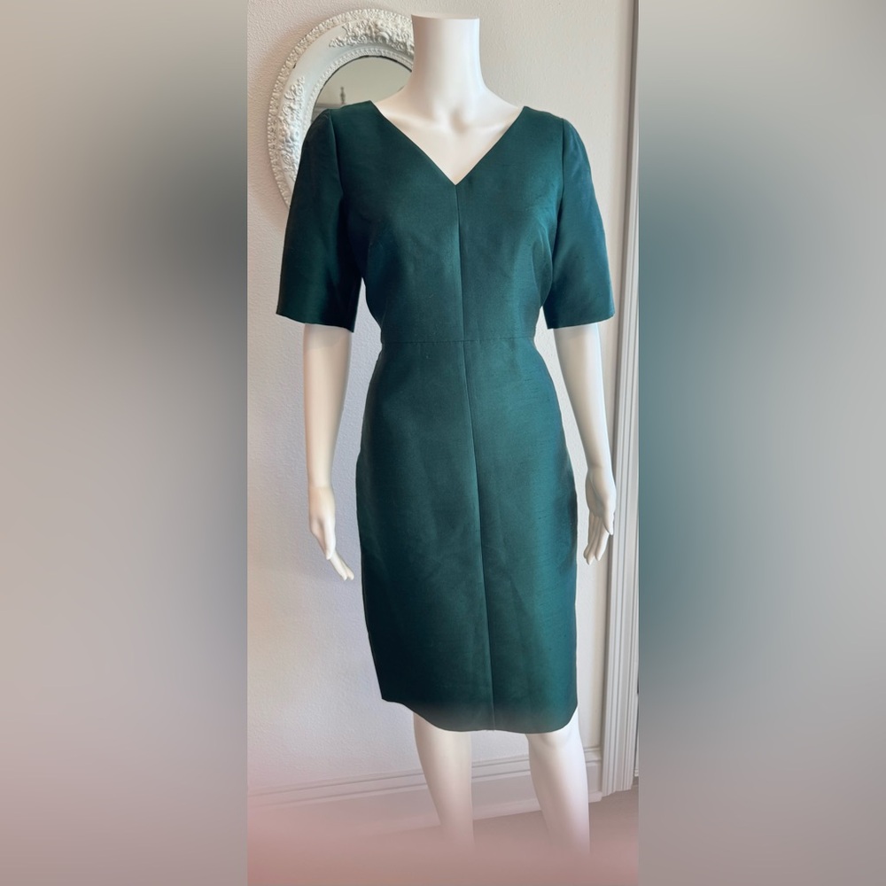 Silk Wool Blend Emerald Green Knee Length Sheath Dress 8